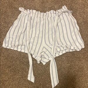Hollister White and Blue Striped High Waist Shorts